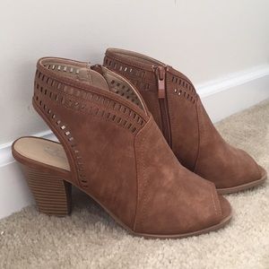 Brown Suede Peep Toe Booties